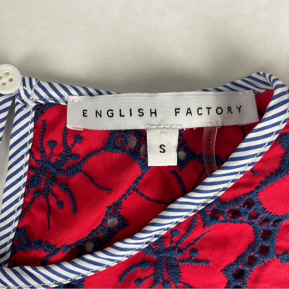 English Factory Blouse Blue White Pinstripe Poppy Lace Embroidered Size Small - Picture 8 of 12